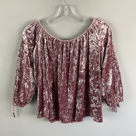 American Eagle Pink Crushed Velvet Off The Shoulder Peasant Top Size Small Fairy - Picture 3 of 13